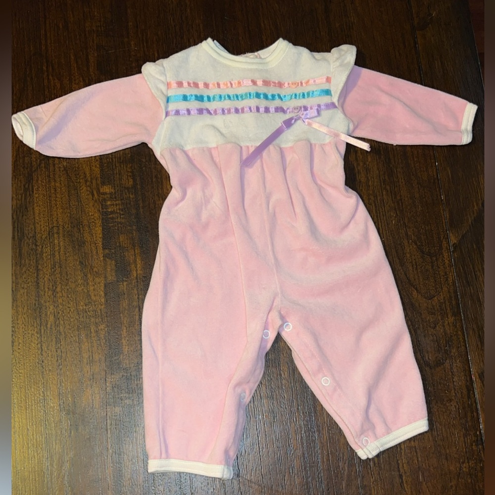 Vintage Doe Spun Girls 6-9 months Pink outfit with Heart Buttons Valentines Day